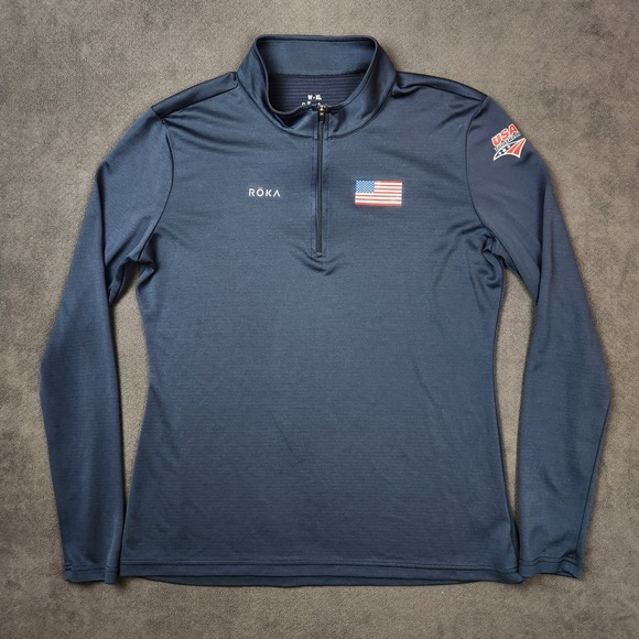 USA Olympics Triathlon ROKA Quarter Zip Pullover Womens XL Navy Blue Long Sleeve - Picture 1 of 12